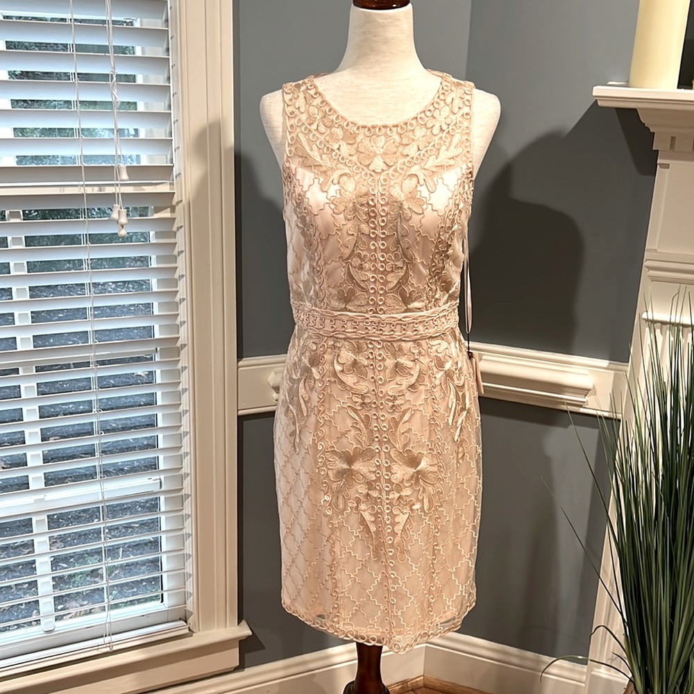 Gorgeous Sue Wong champagne embroidered dress